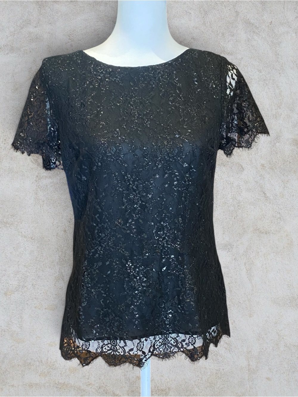 Velvet by Graham & Spencer Black Metallic Lace Top | Dark Romantic Goth Chic S